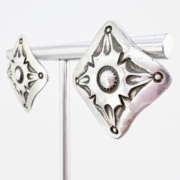 VTG Sterling Silver 925 Textured Sun Design Stud Earrings Size 1" Length - Picture 3 of 10